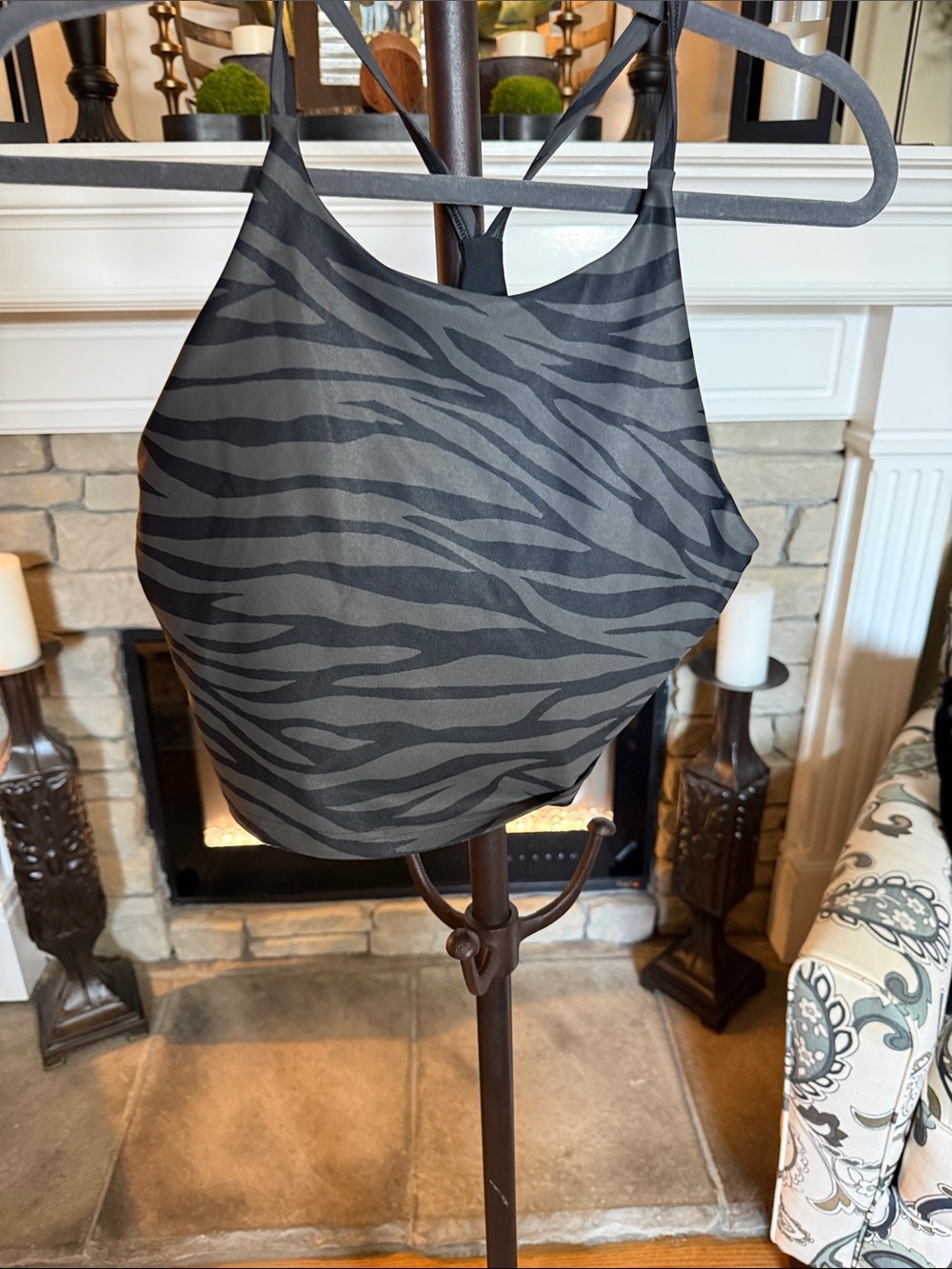 Old Navy Black and Gray Zebra-Print Crop Camisole